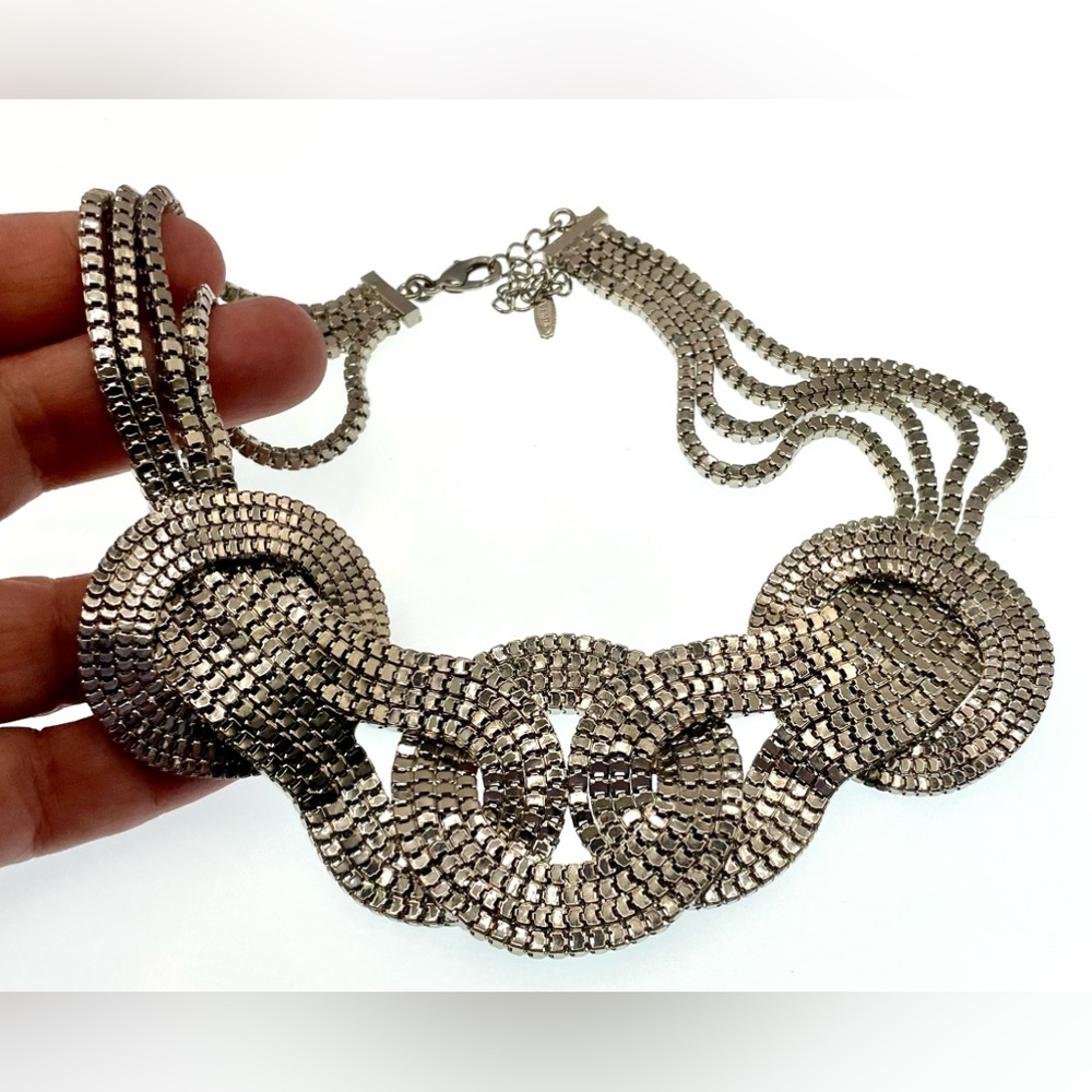 3 for $30 VCLM Signed Silver Tone Multi Chain Statement Necklace Adjustable - Picture 2 of 5